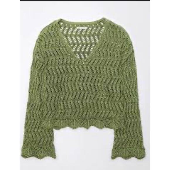 American Eagle Crop Sweater Y2K Boho Crochet Knit Hipster Womens Size S Petite - Picture 1 of 11